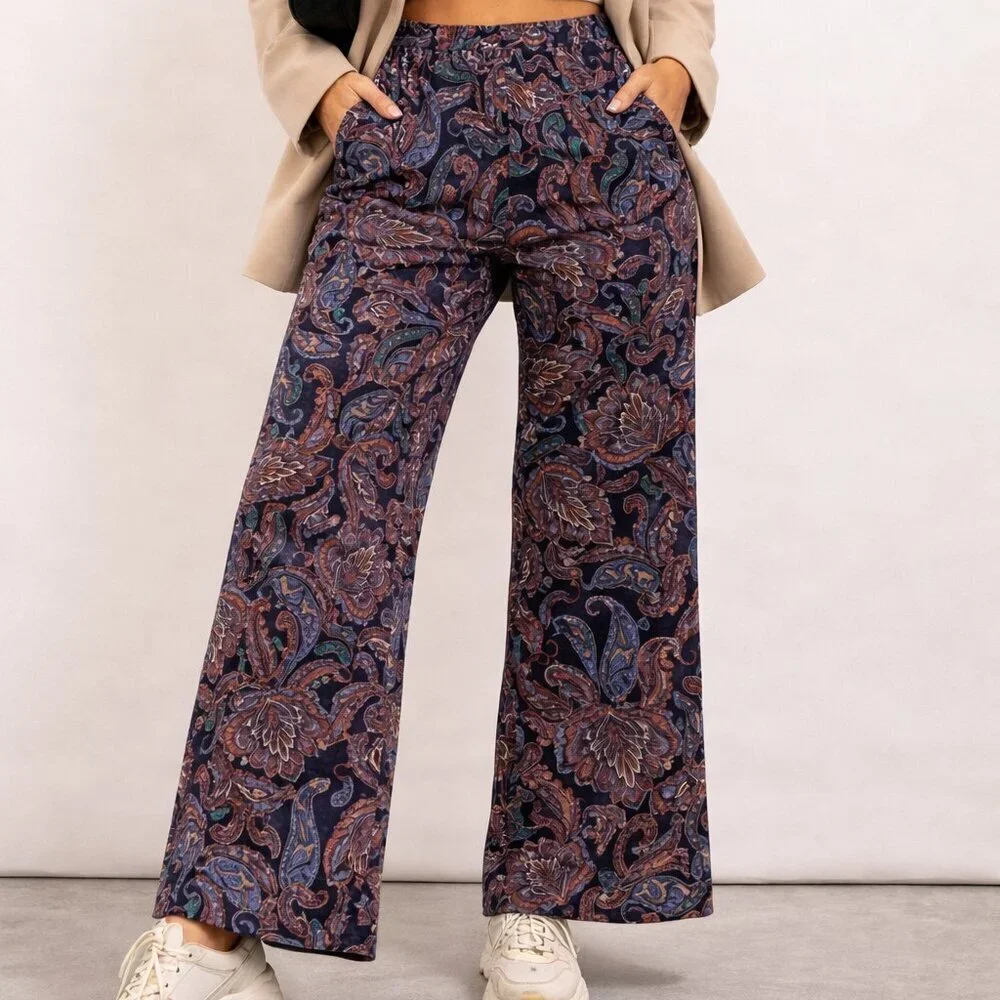 Paisley Wide Leg Pants Boho Retro Statement Trousers Vintage Vibe Medium Zara